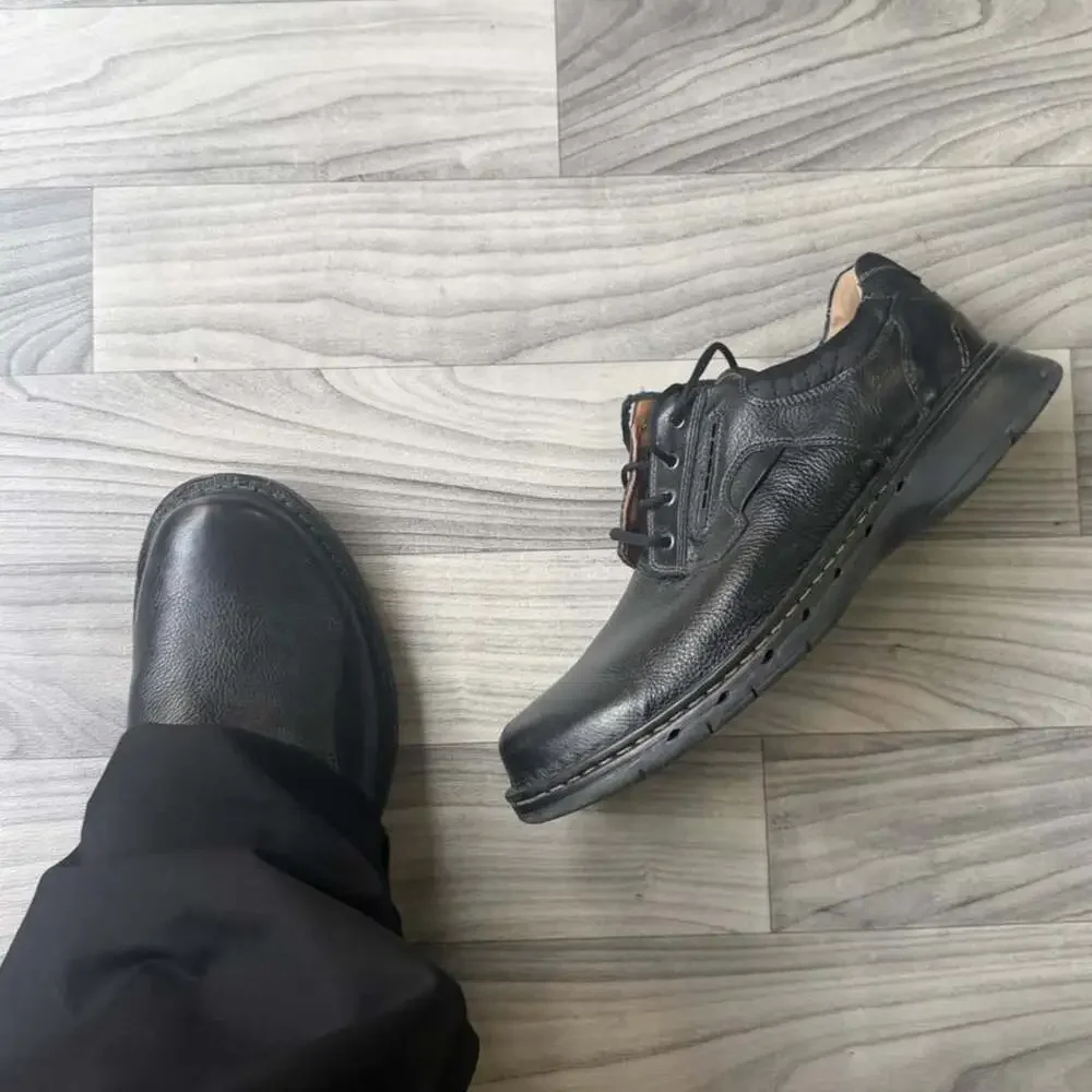Clarks Unstructured Black Leather Chunky Derby Shoes Men's 11
